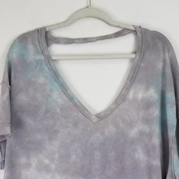 NWT Free People All Mine Tie Dye Tee Shirt Cotton V-Neck Grey Storm Medium - Picture 6 of 10